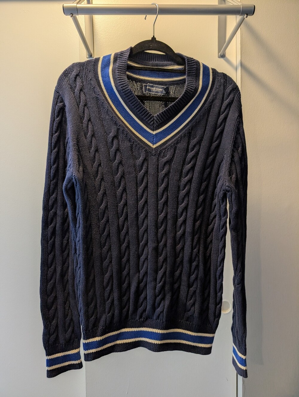 Vineyard Vines Long Sleeve Navy Cable-Knit V-Neck Cricket Sweater